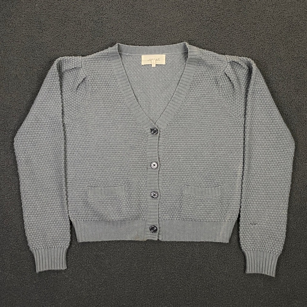 The Great Cardigan Sweater Womens Small Light Blue Textured Knit Cropped Soft